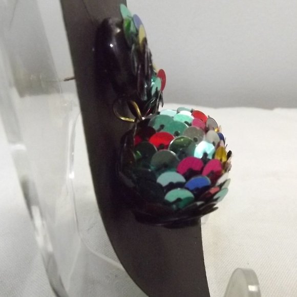 Vintage Disco Ball Pierced Earrings, Rainbow Sequin - Picture 2 of 3